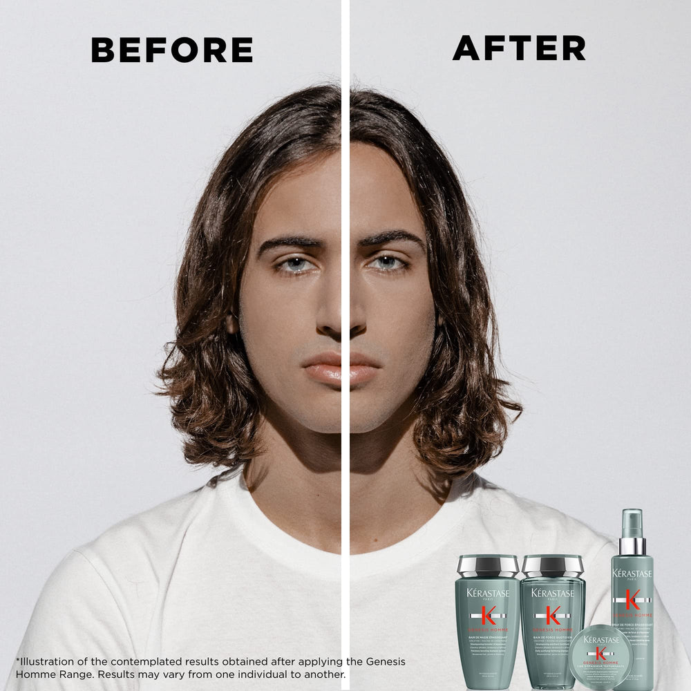 KÉRASTASE Genesis Homme Spray de Force in-hand application demonstrates easy distribution