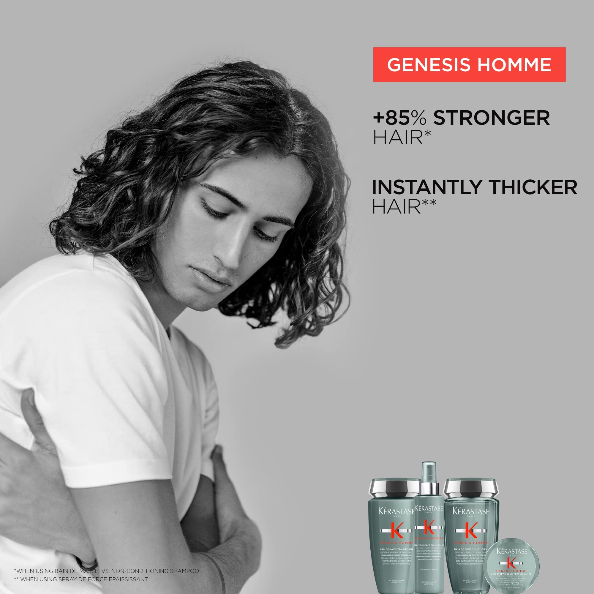 KÉRASTASE Genesis Homme Spray de Force on wet hair delivers lift without stickiness