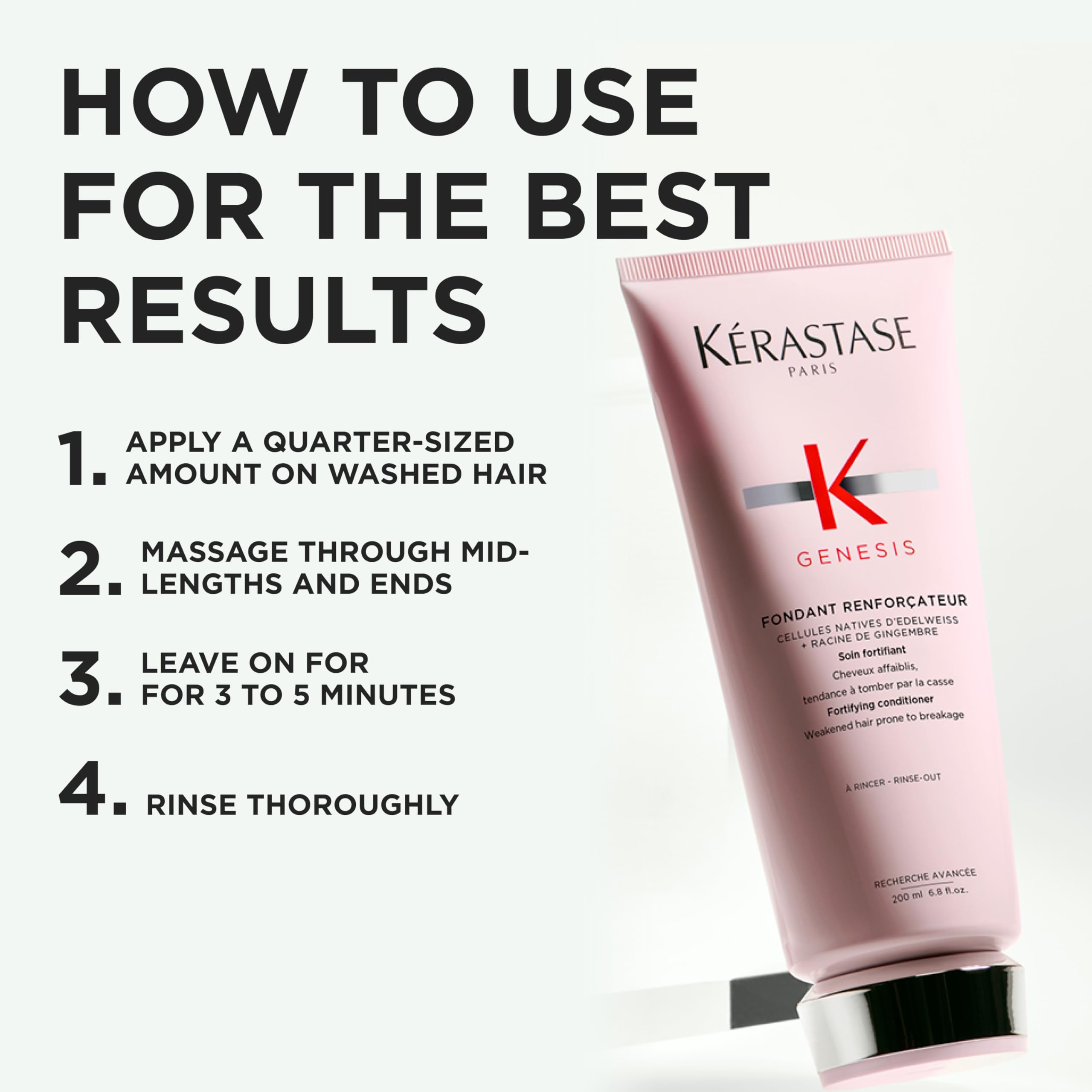 Kérastase Genesis conditioner delivering moisture and natural shine.