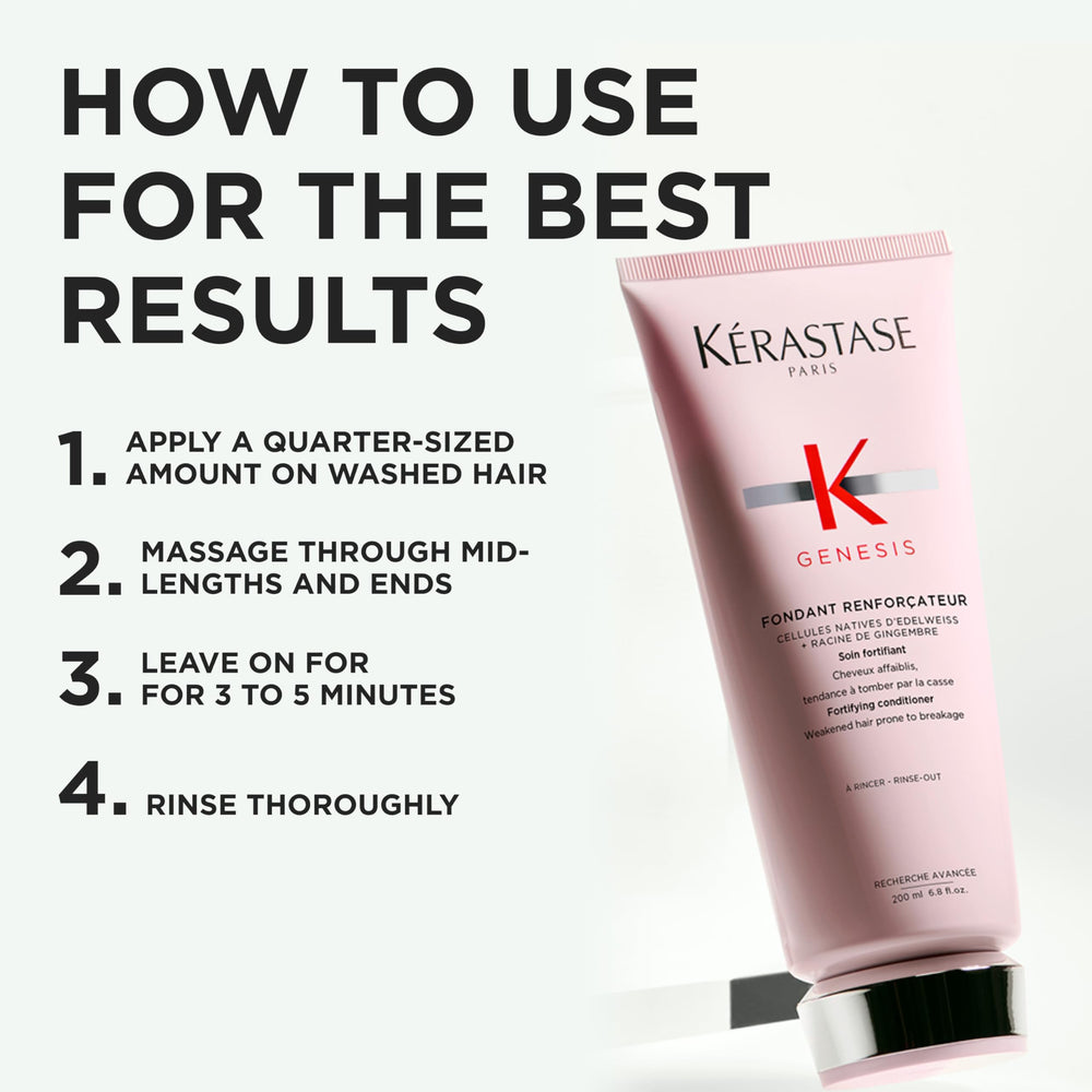 Kérastase Genesis conditioner delivering moisture and natural shine.