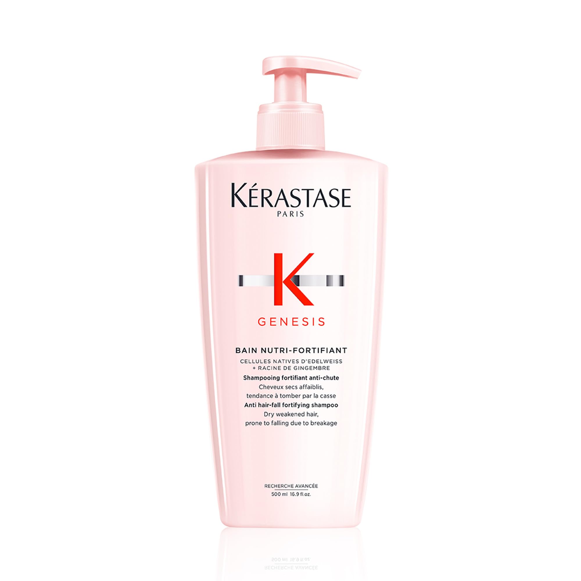 KÉRASTASE Genesis shampoo bottle highlighting strengthening formula for fragile hair