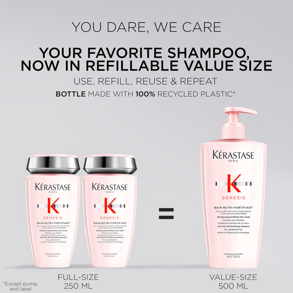 KÉRASTASE Genesis shampoo pump top showing easy dispensing and controlled usage