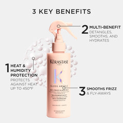 Model blow-drying with Kerastase Glaze Milk for smoother, frizz-free results.