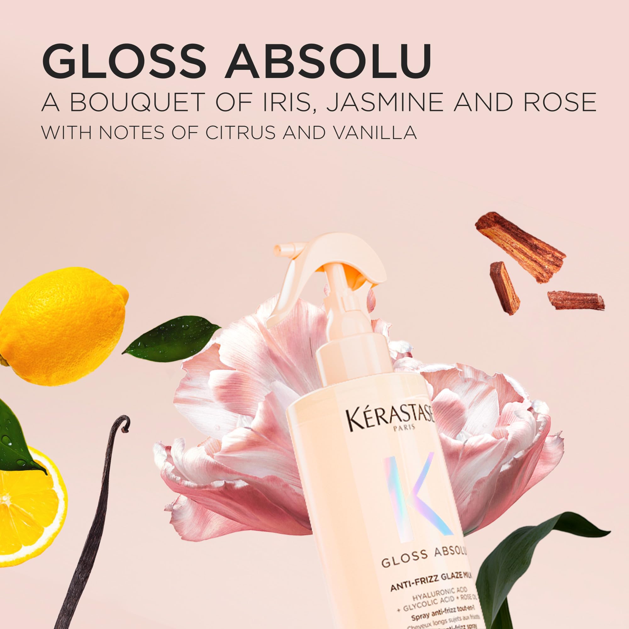 Kerastase Glaze Milk beside styling tools for practical pre-styling use.