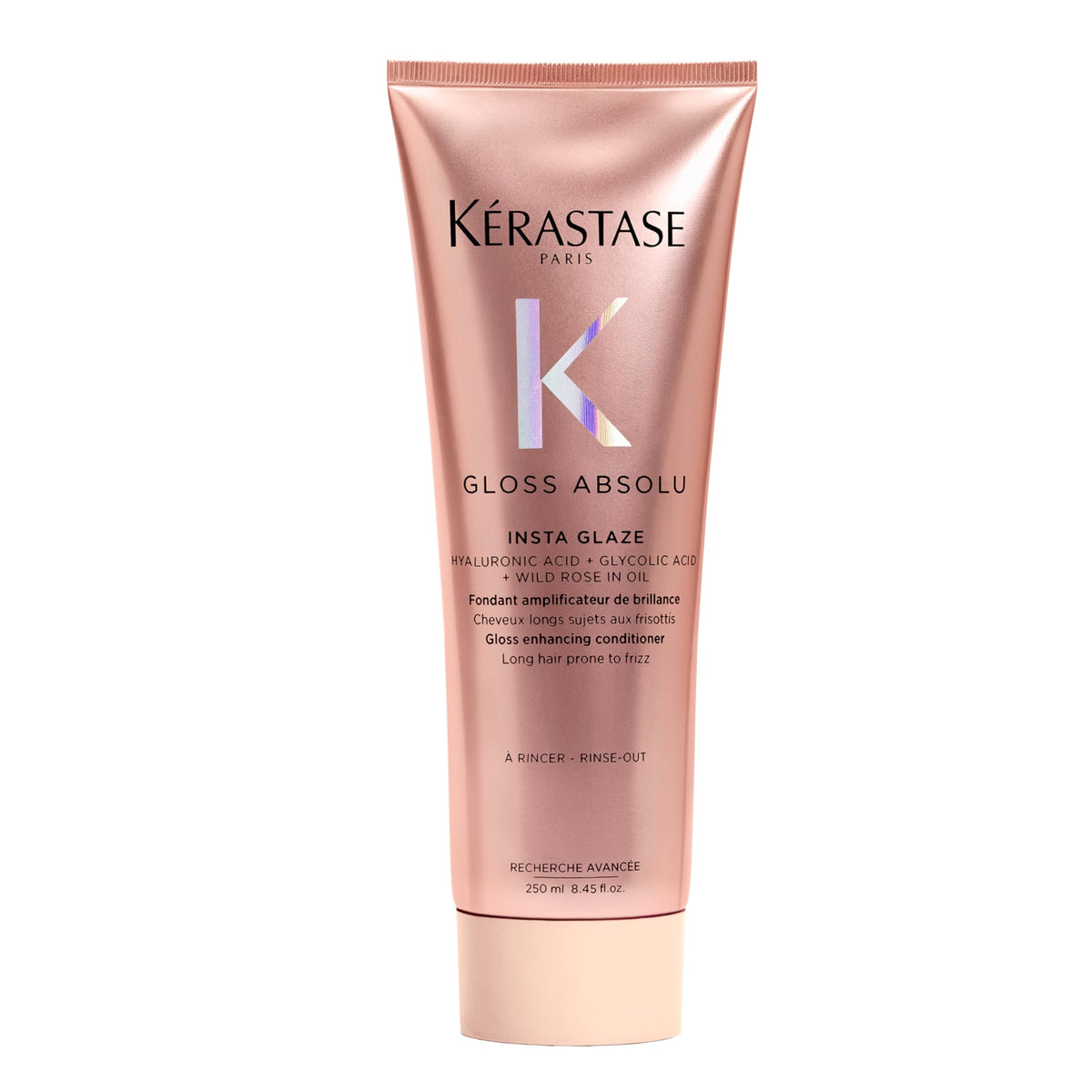 Kérastase Gloss Absolu conditioner bottle front, highlighting deep hydration for frizz-prone hair.