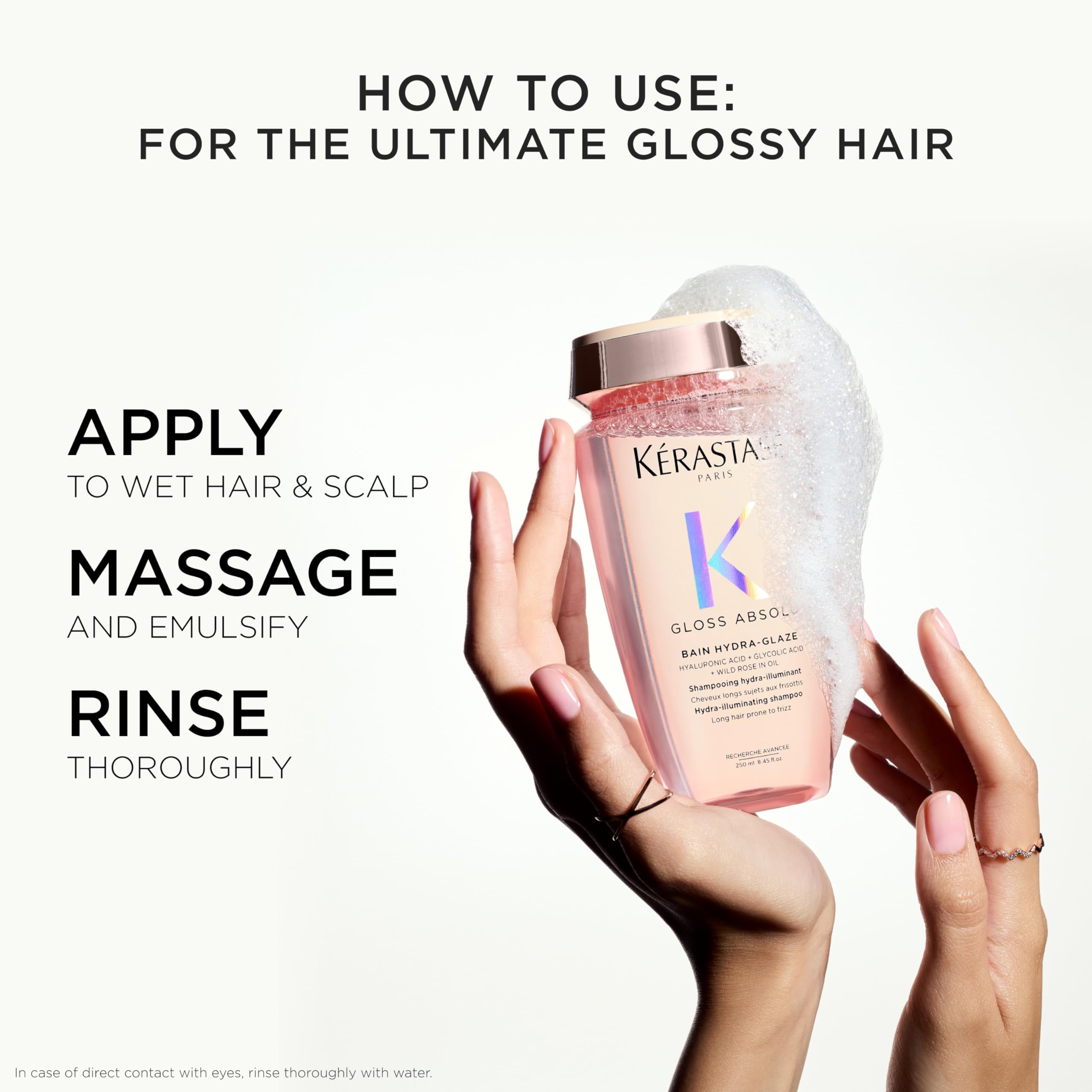 Gloss Absolu texture close-up shows smooth, reflective hair surface.