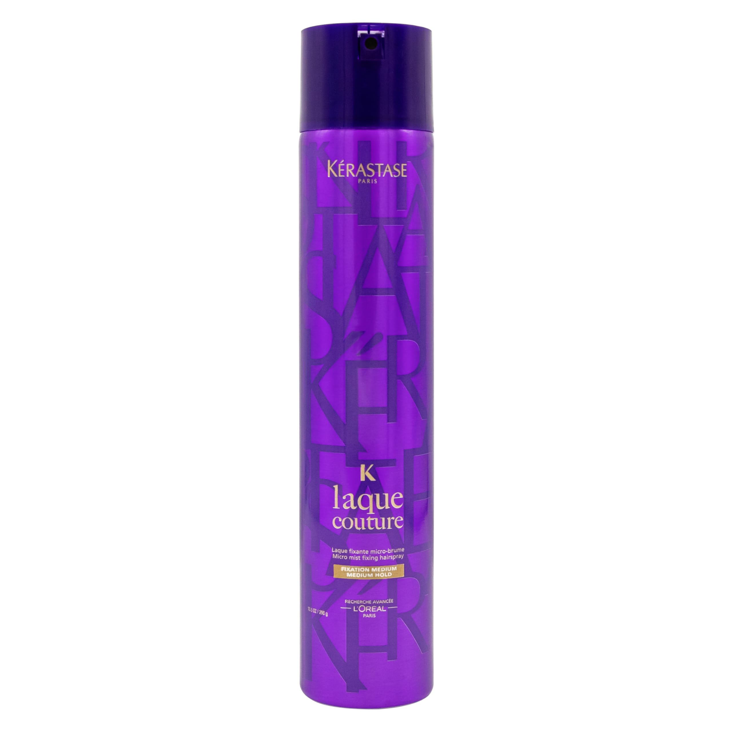 KERASTASE Laque Couture hair spray demonstrates medium hold with humidity resistance for all hair types.
