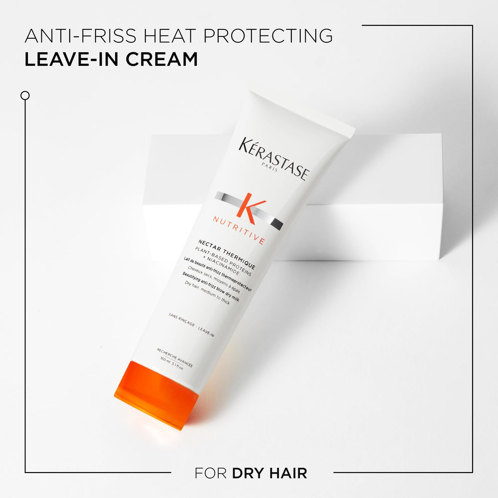 Applying Nectar Thermique to towel-dried hair for easier styling
