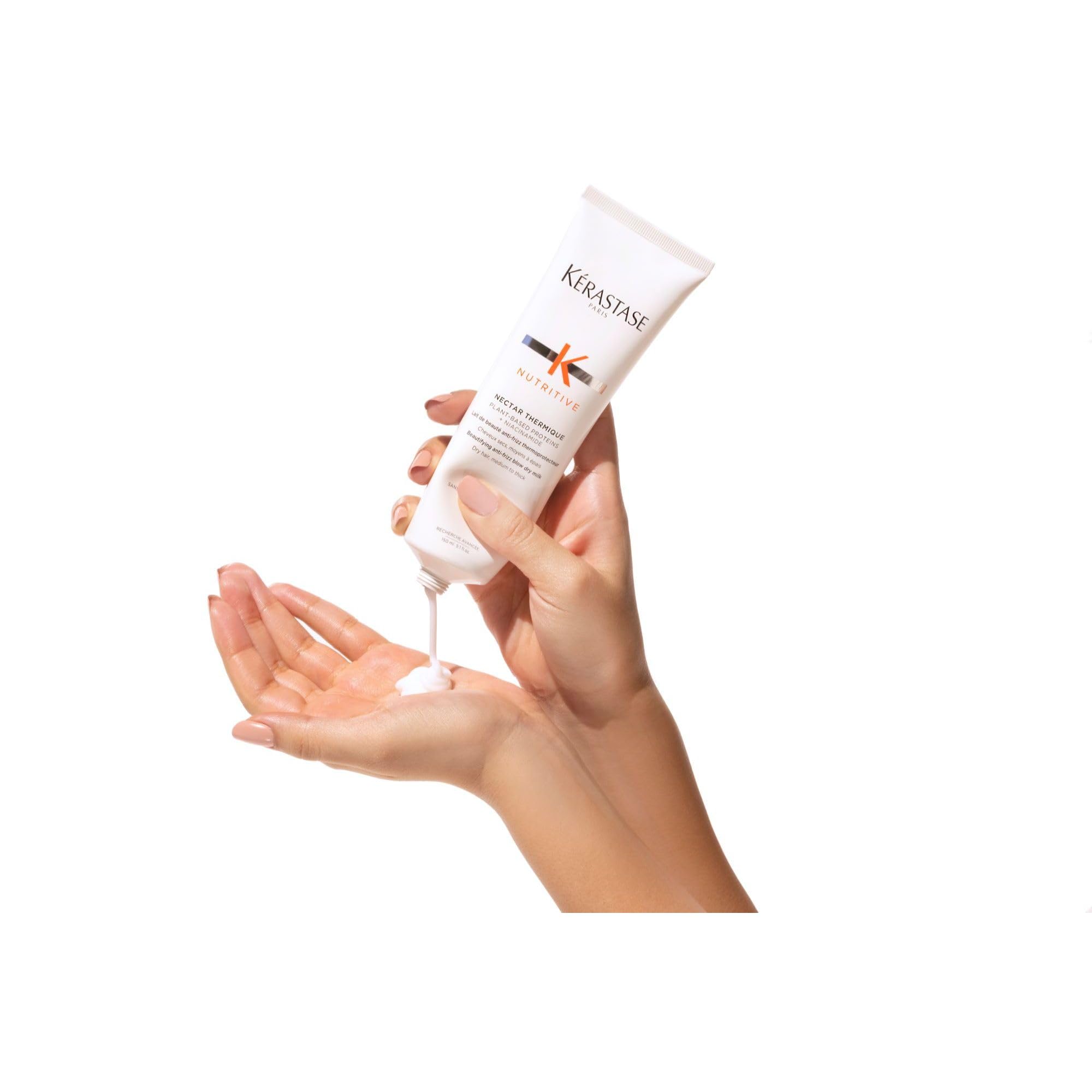 Plant-based proteins in Nectar Thermique nourish dry hair during styling