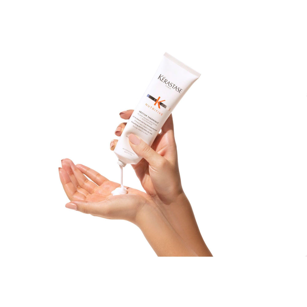 Plant-based proteins in Nectar Thermique nourish dry hair during styling