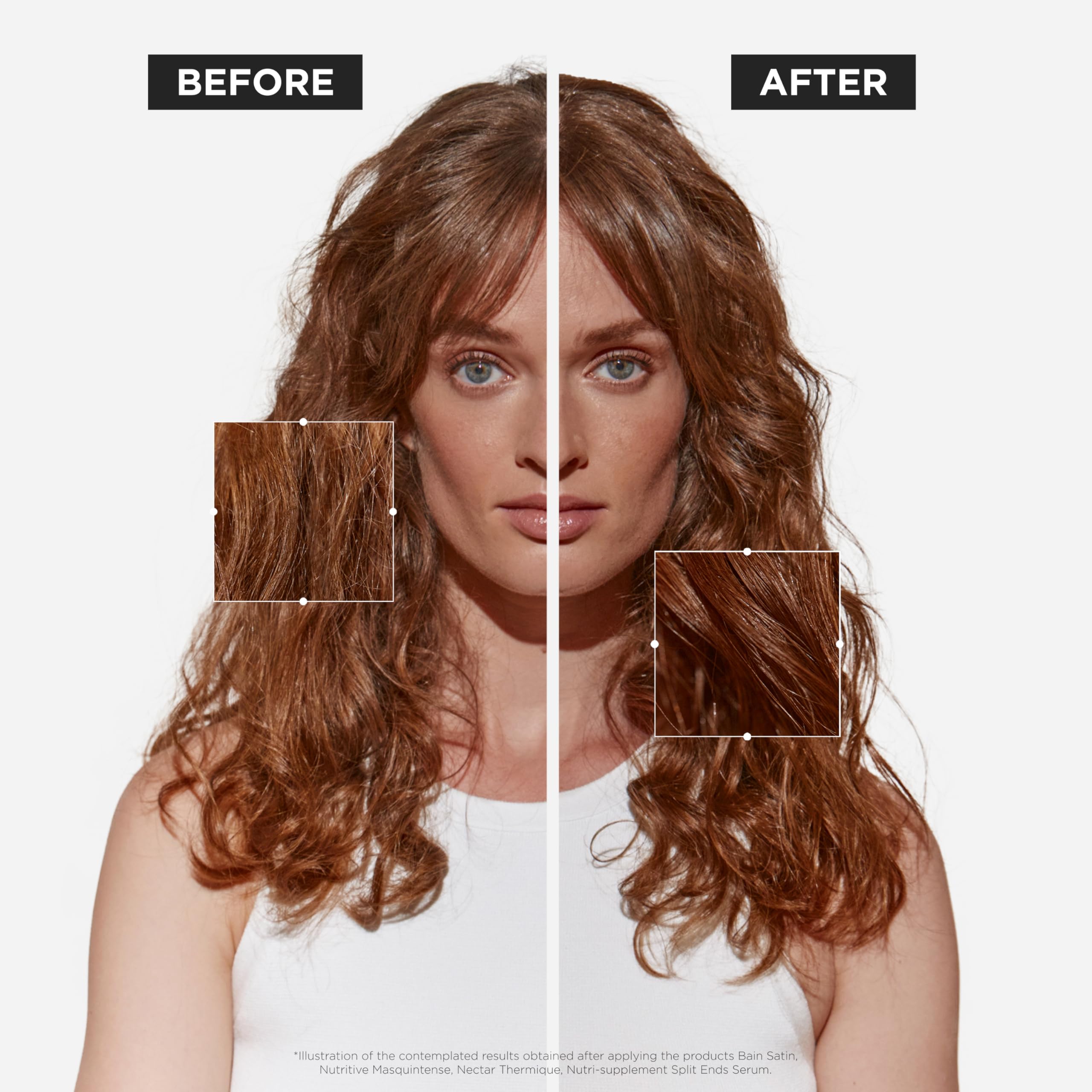KÉRASTASE Nutritive 8H Night Serum massaged into dry hair before bed.