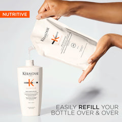 Moisture-boosting action in Kérastase Bain Satin Riche shampoo for dry hair