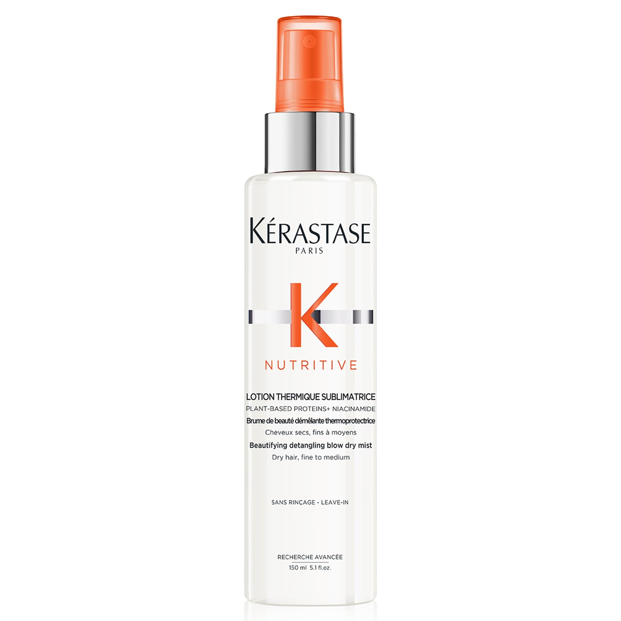 KÉRASTASE Nutritive heat protecting spray bottle shields hair from heat and adds smoothness.