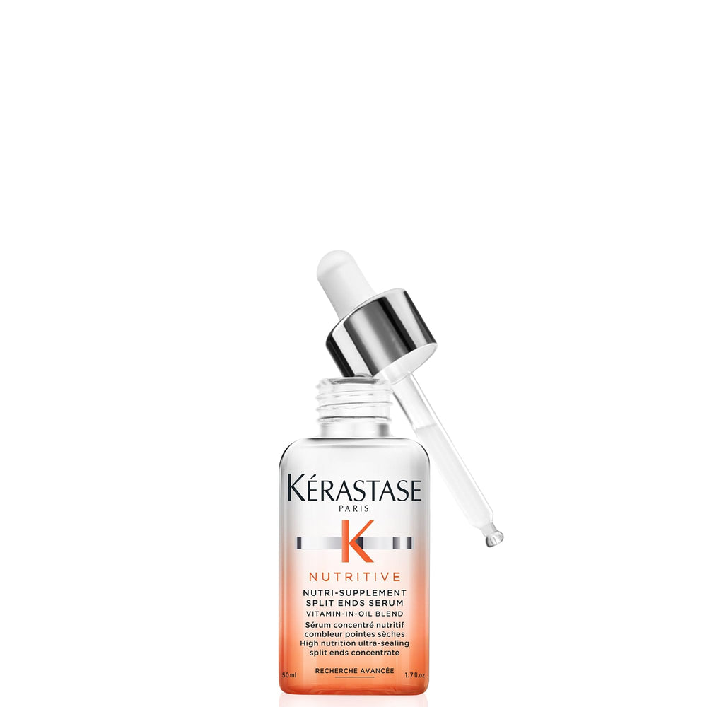 Kérastase Nutritive serum bottle offers smoothness for dry hair.