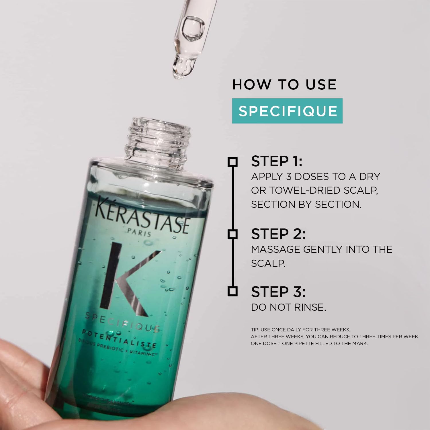 Kerastase Potentialiste scalp application scene suggests soothing relief for the scalp.