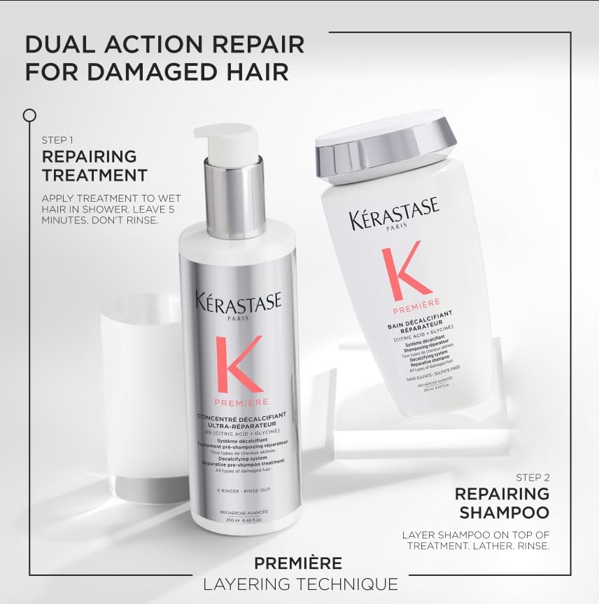Kerastase Premiere frizz control application shows smoother strands with reduced frizz.