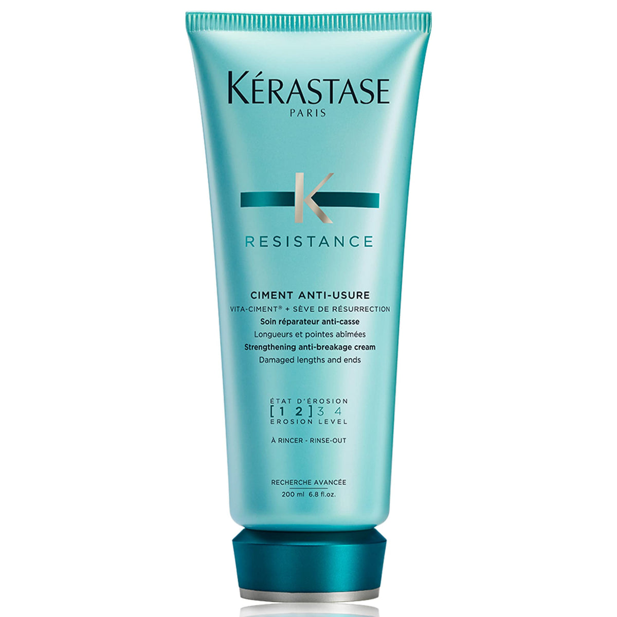Kérastase Resistance Ciment Anti-Usure bottle ready for smoothing and strengthening hair.