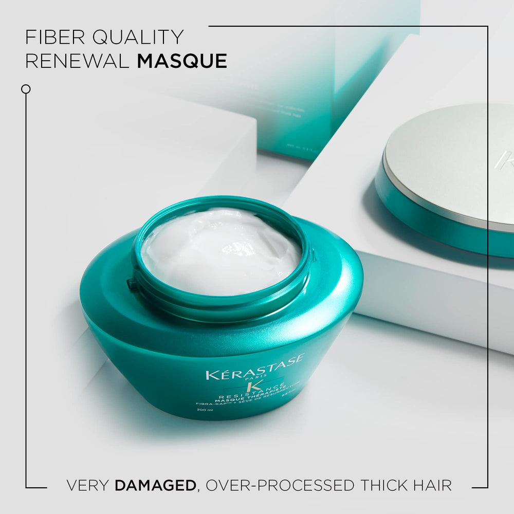 KERASTASE Resistance Therapiste jar close-up shows rich texture for deep conditioning.