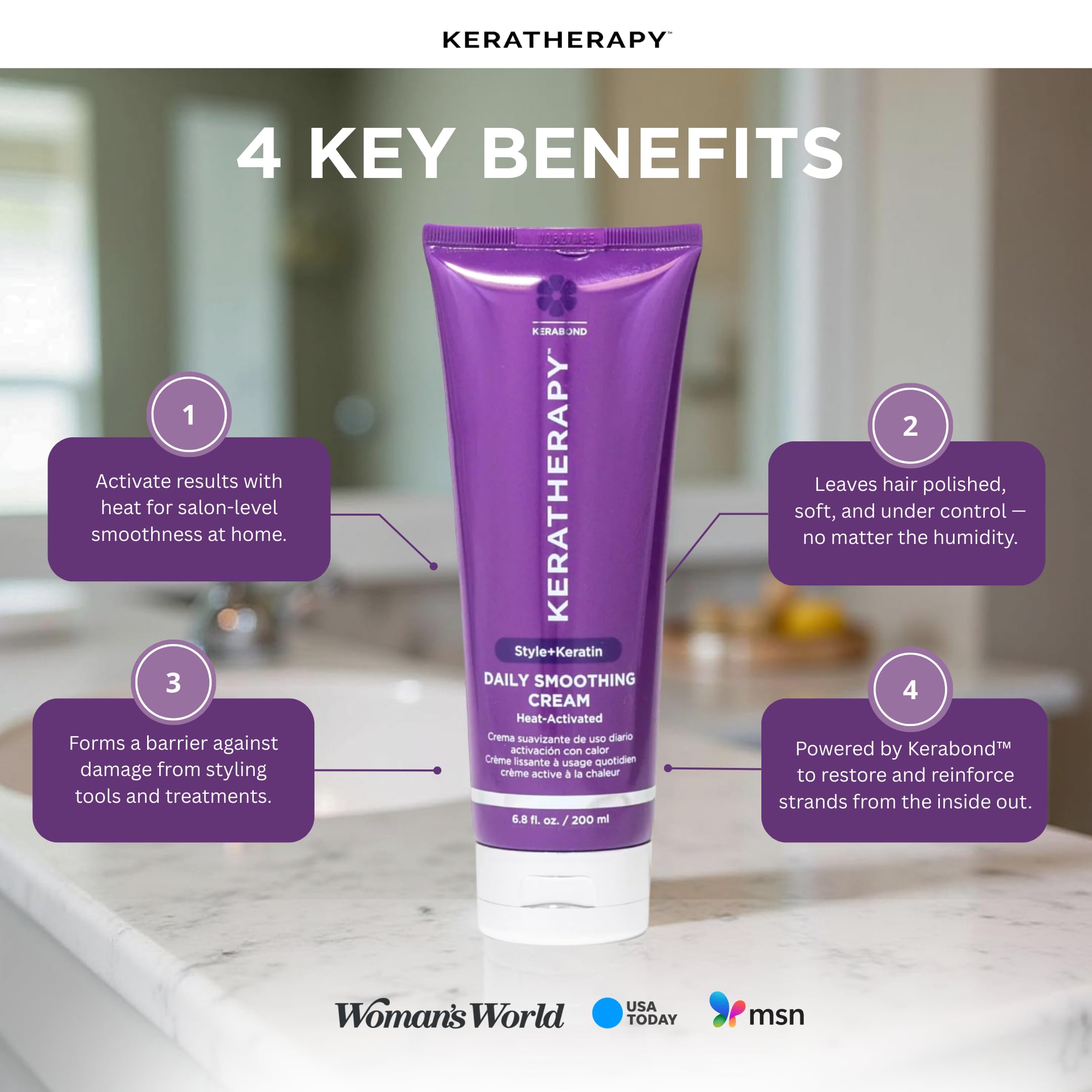Applying Keratherapy Daily Smoothing Cream to damp hair for smoother, longer-lasting blowouts.