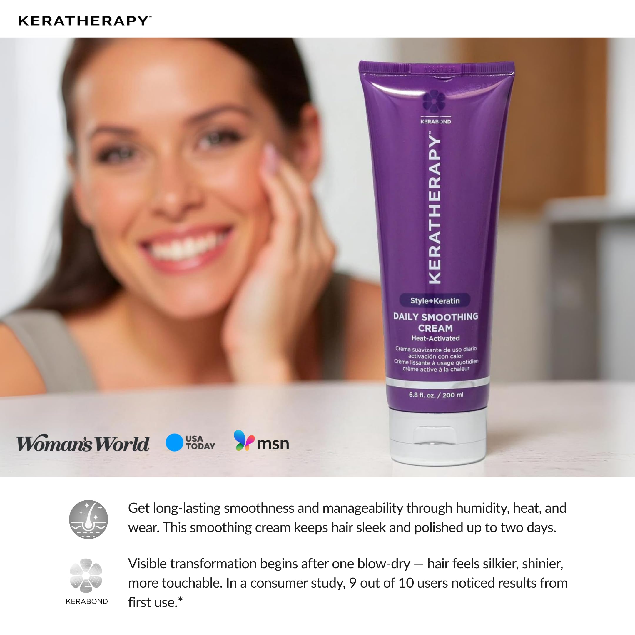 Shiny, manageable hair after using Keratherapy Daily Smoothing Cream.