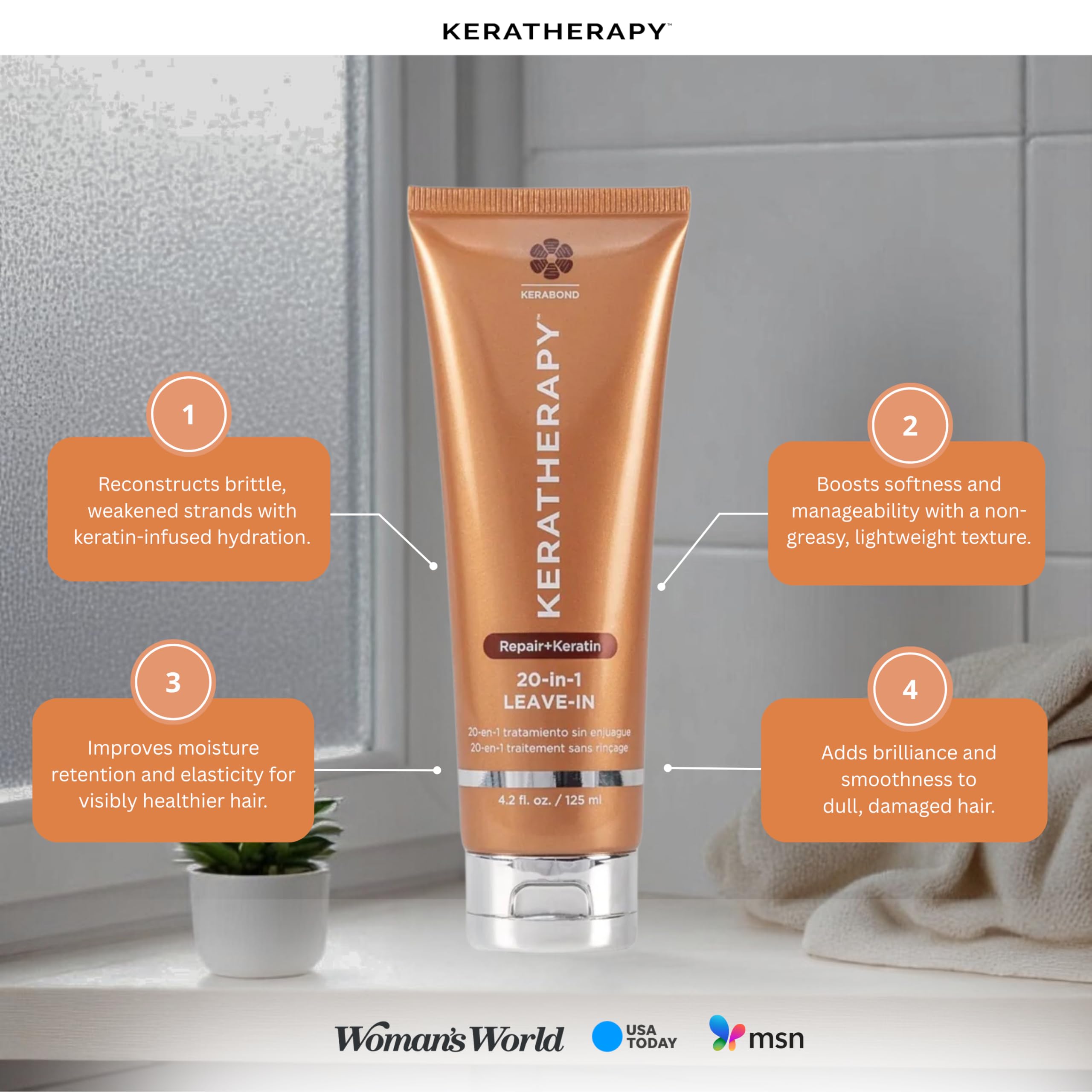 Keratherapy KeratinFIXX smoothing-hair close-up shows detangling-friendly formula.