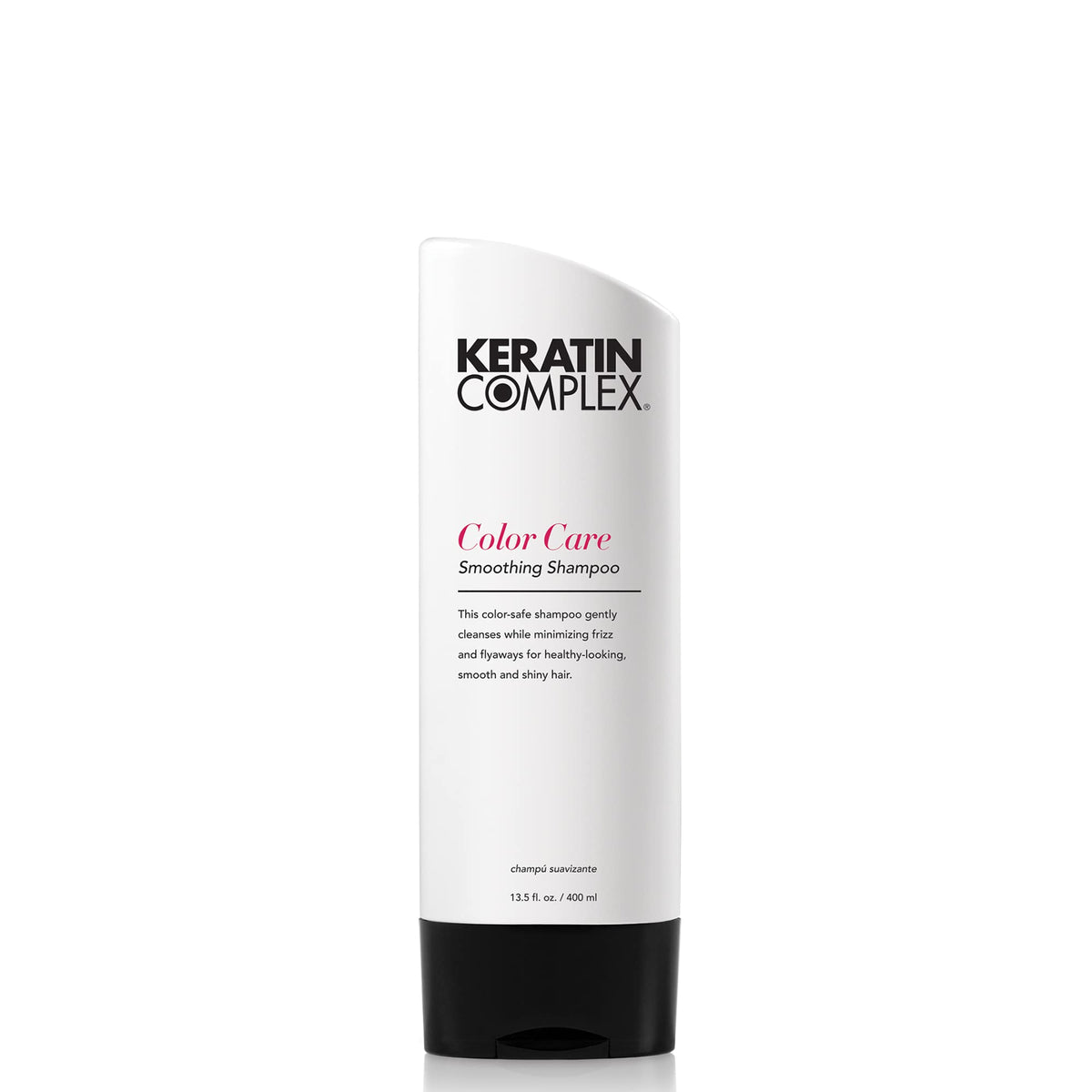 Keratin Complex Color Care Smoothing Shampoo bottle pour for smooth, frizz-free color-treated hair.