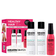 Keratin Complex Healthy Hair Trio packshot—frizz control and travel-ready care.