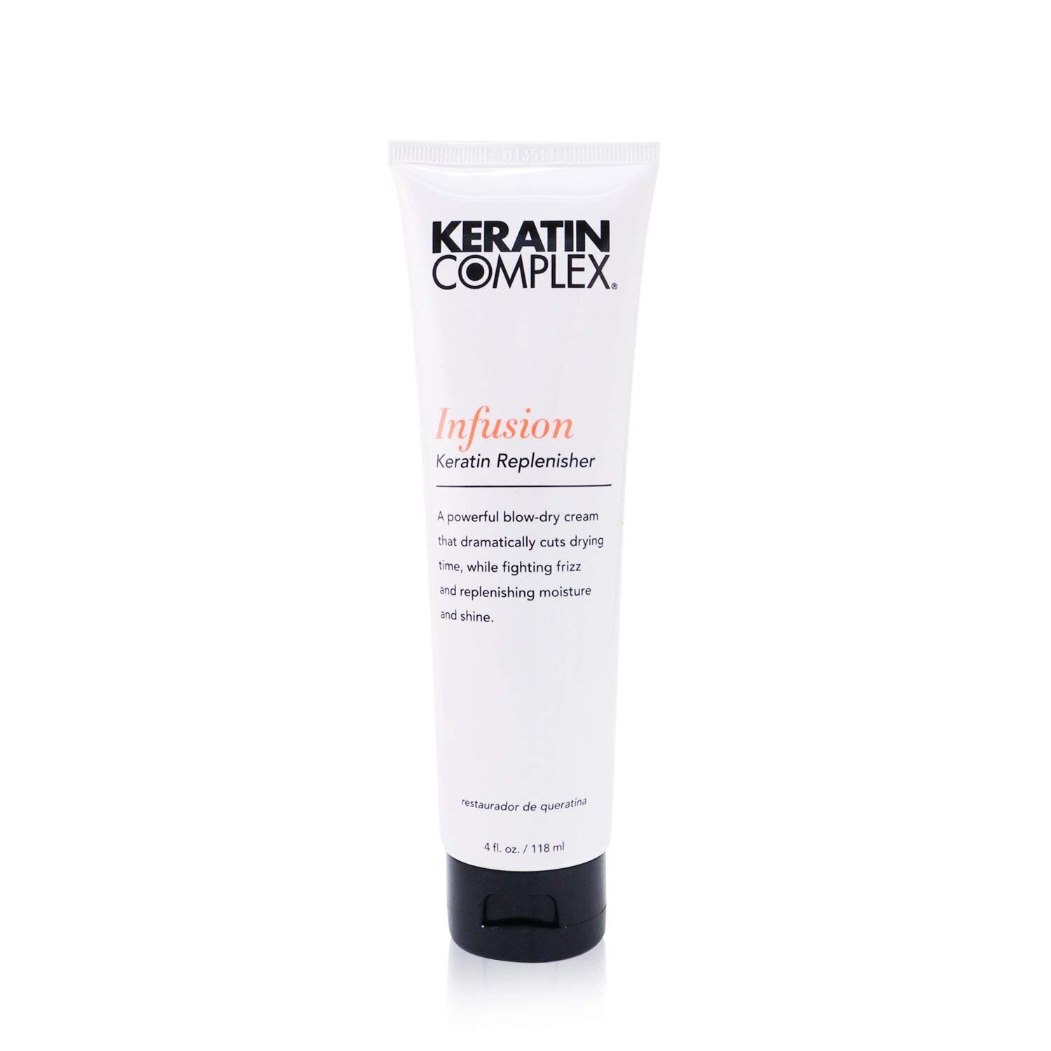 Keratin Complex Infusion Blow Dry Cream bottle with 4 oz for frizz control.
