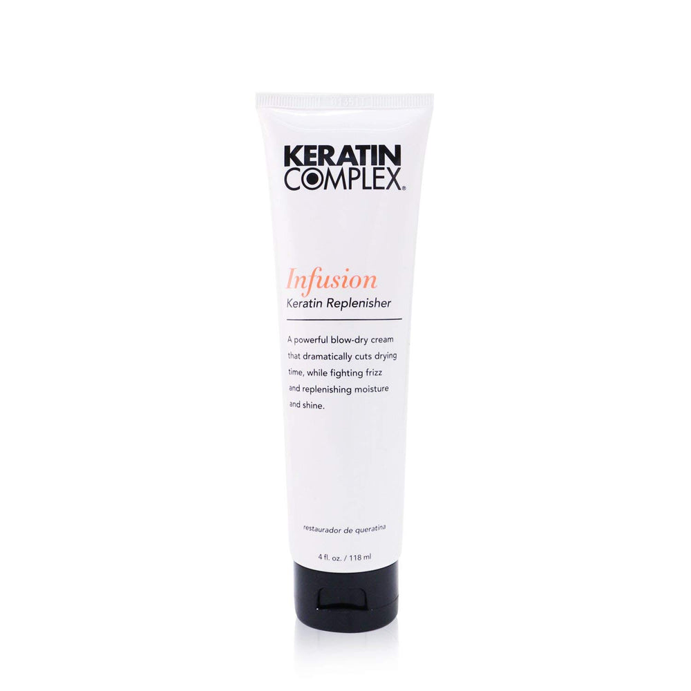 Keratin Complex Infusion Blow Dry Cream bottle with 4 oz for frizz control.