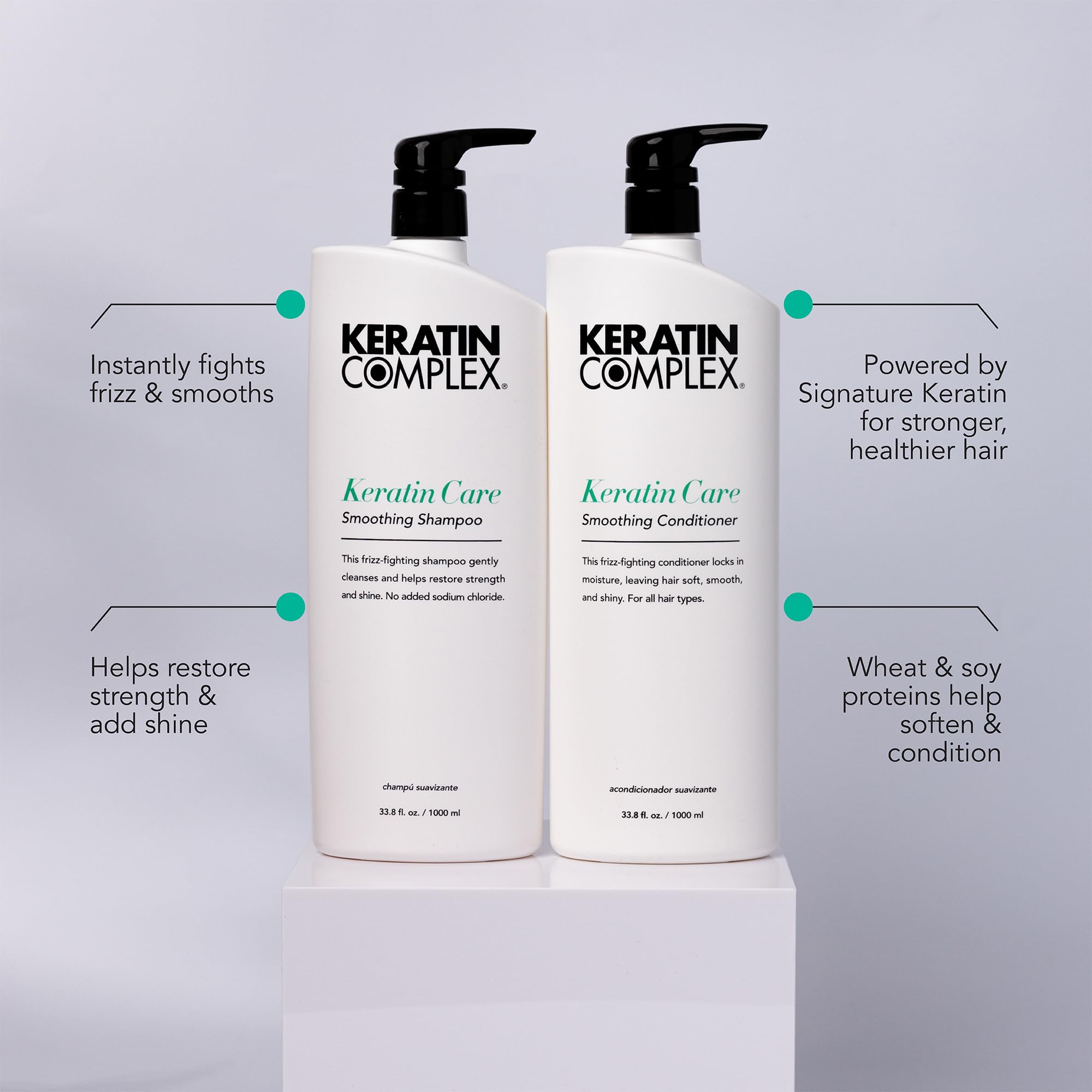 Keratin Complex Keratin Care Conditioner label close-up highlights smoothing properties.
