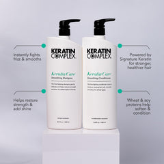 Keratin Complex Keratin Care Conditioner label close-up highlights smoothing properties.