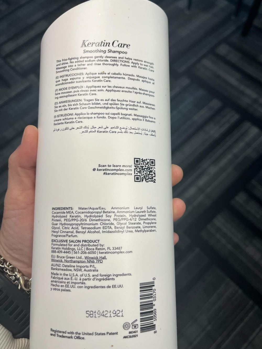 Keratin Complex Keratin Care Shampoo foam close-up demonstrates rich lather.