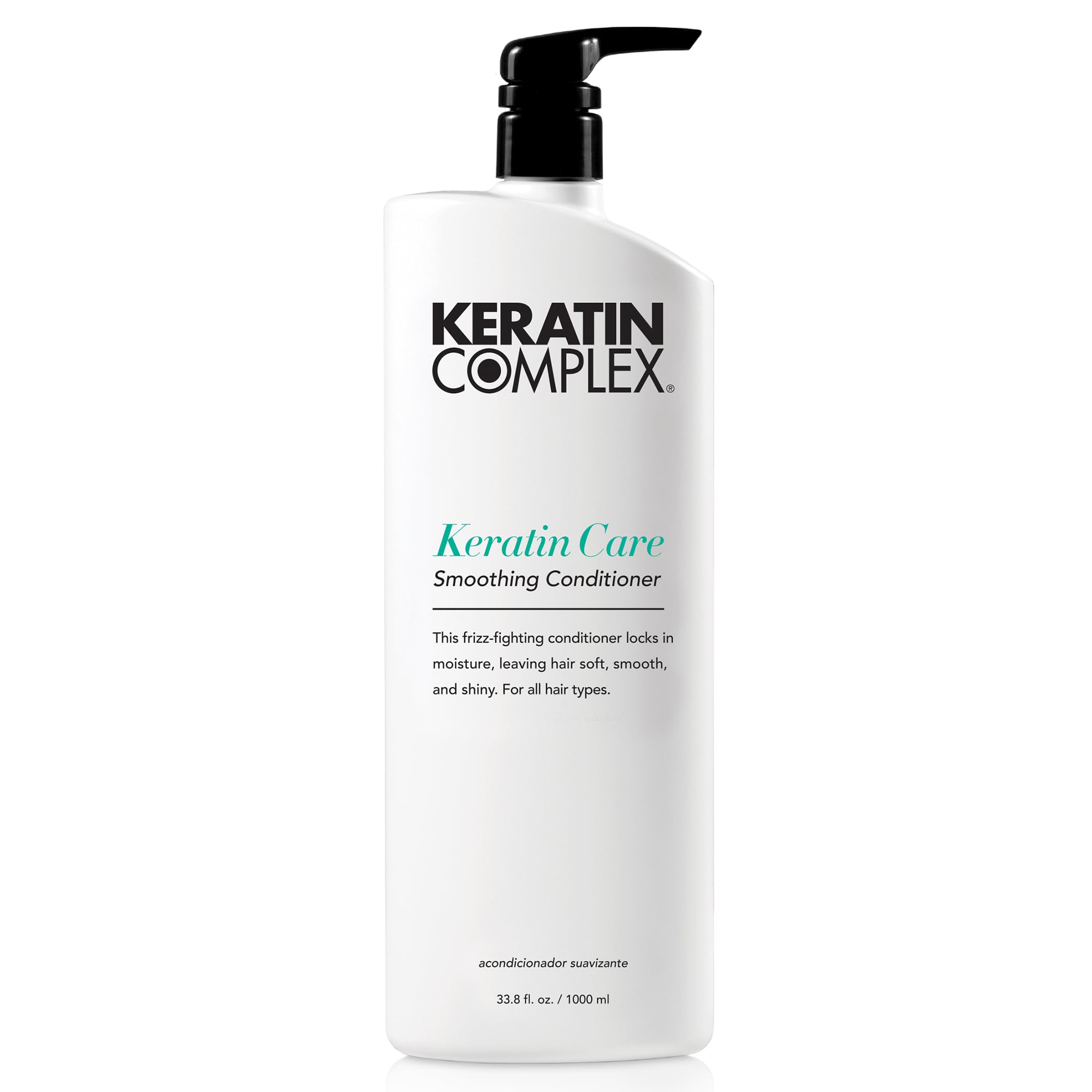Keratin Complex Keratin Care smoothing conditioner bottle promotes smooth, frizz-controlled hair.