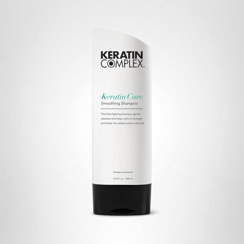 Keratin Complex Keratin Care Smoothing Shampoo bottle with frizz-control visuals