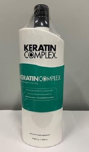 Keratin Complex conditioner bottle with ingredients panel suggests nourishing care.