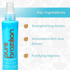 Keratin-enriched Pure Brazilian Leave-In Conditioner on hair strands for added strength