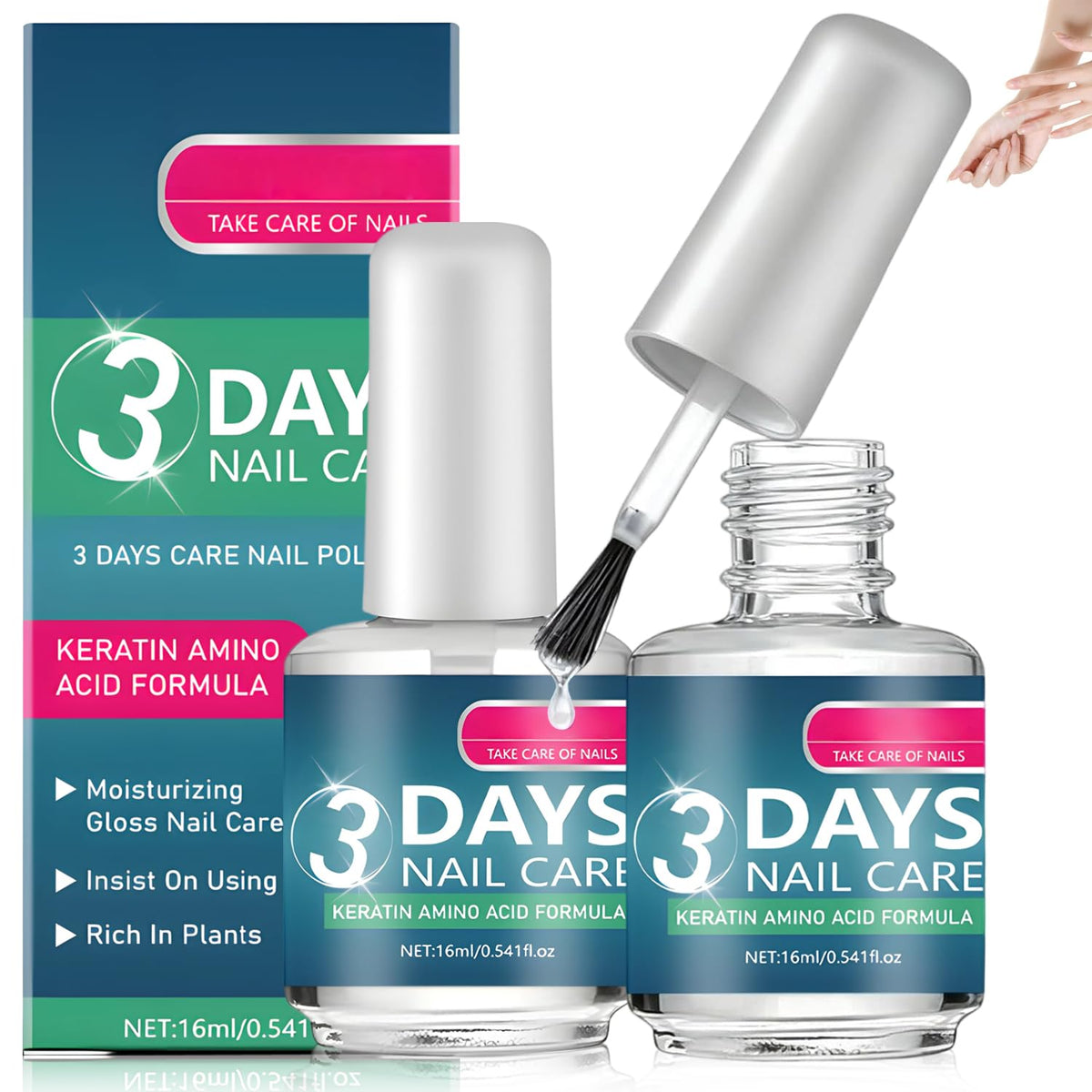 Cuidado de Uñas en 3 Días: bote con keratina y aminoácidos para nutrición de uñas.