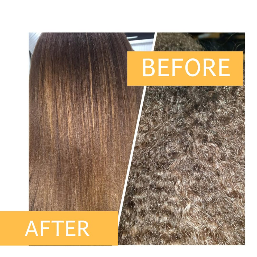 Kerazon treated hair showing enhanced shine and smoothness.