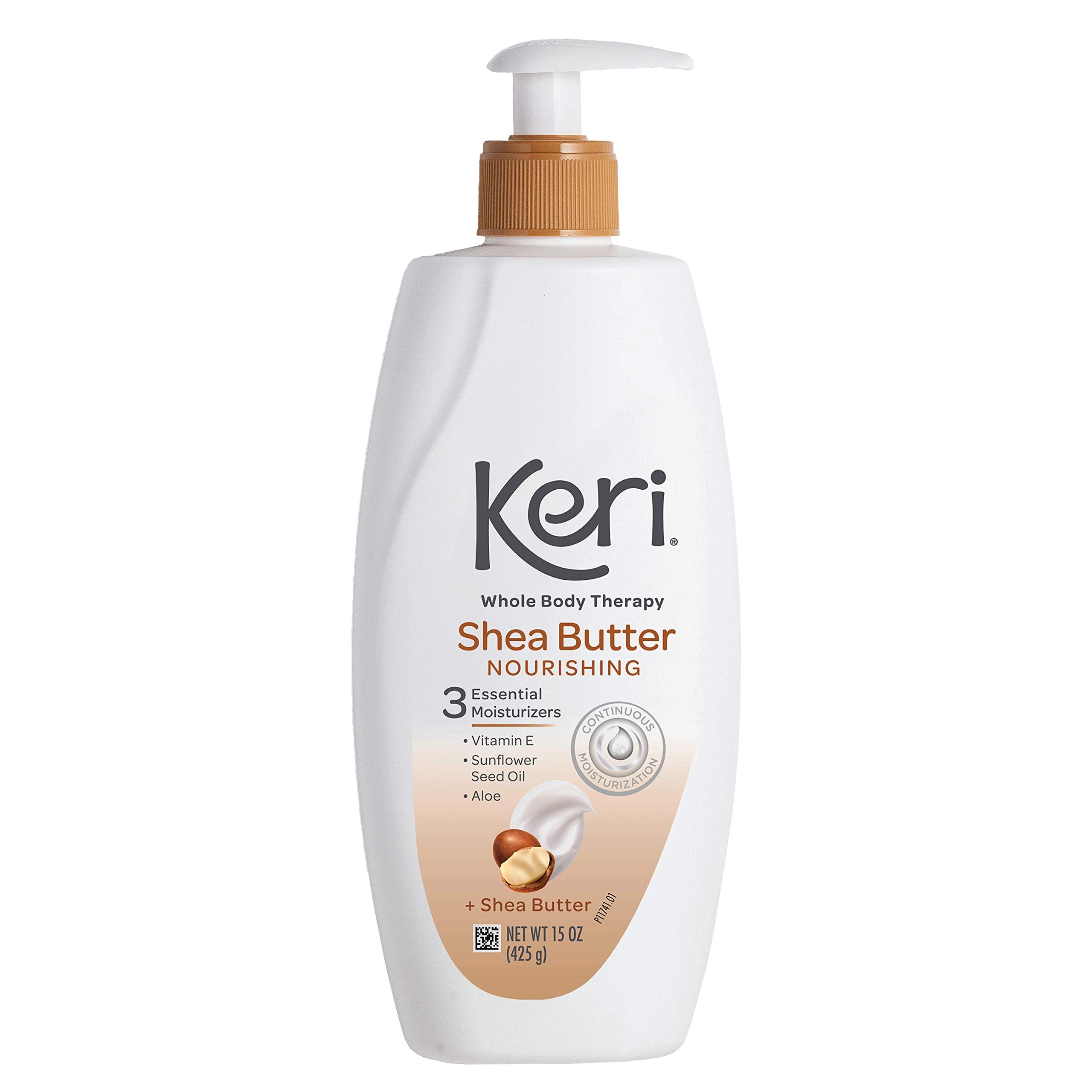 Keri loción original de manteca de karité frente, hidratación prolongada para piel seca.