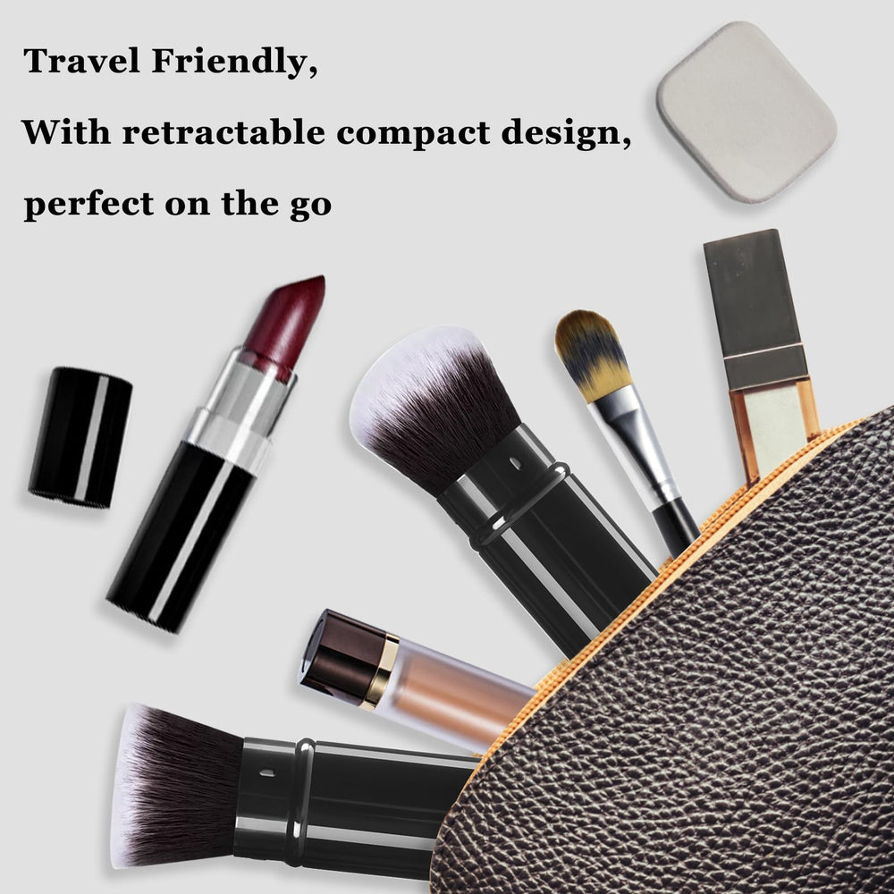 Retractable brush with protective cap keeps bristles clean during transit.