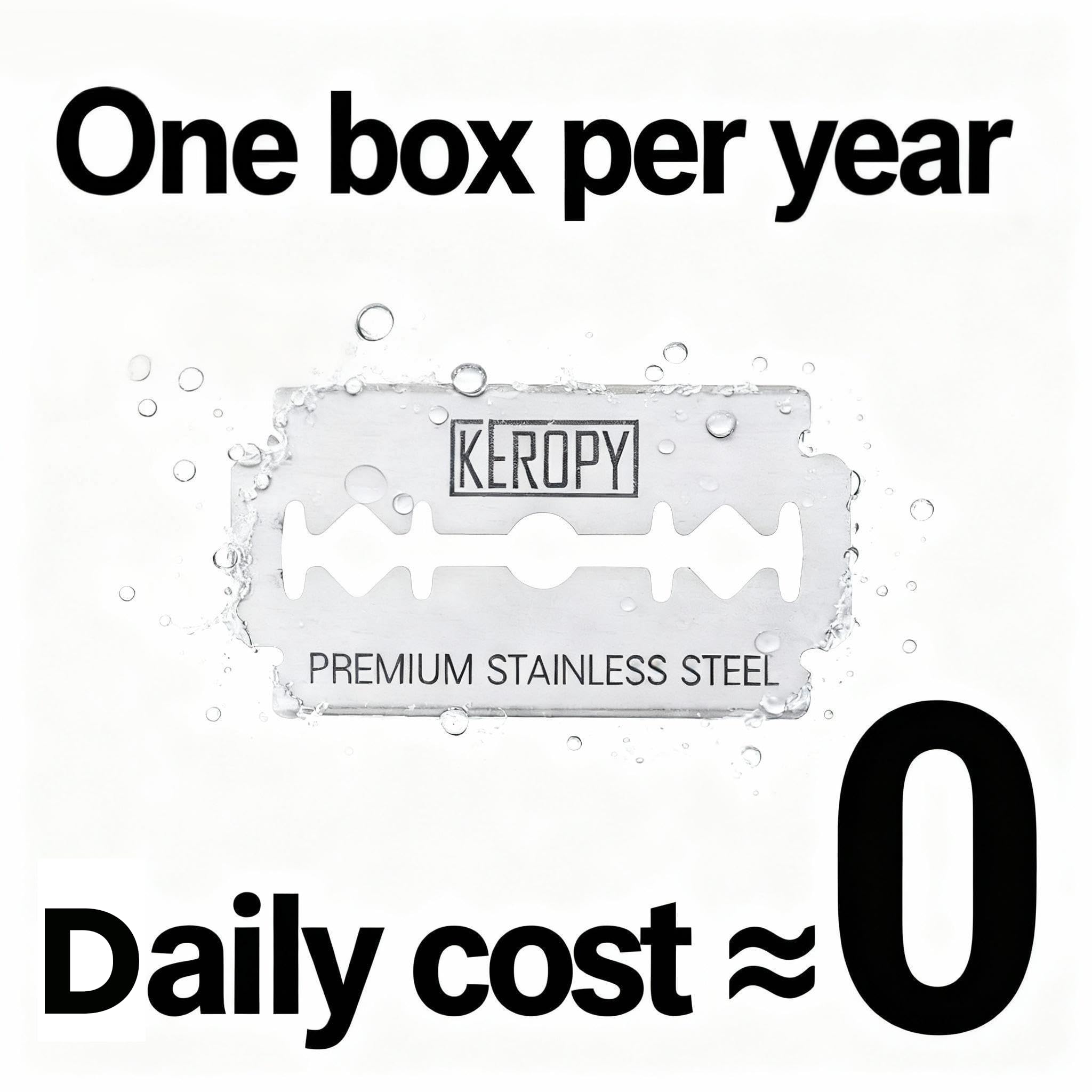 Keropy 100 blades wax-sealed individually, preserving freshness between shaves.
