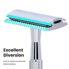 Keropy zinc alloy safety razor body close-up showing durability and balance.