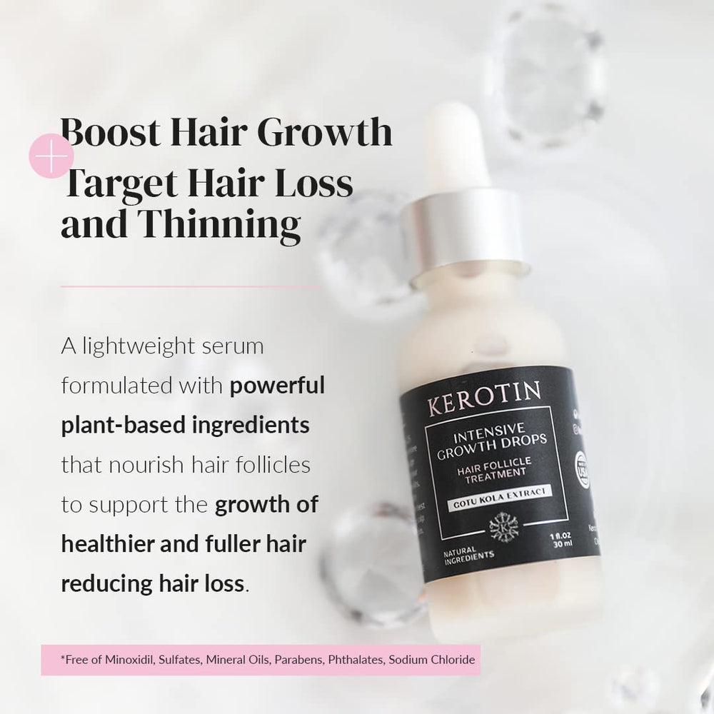 Kerotin dropper applying serum across the scalp for even coverage