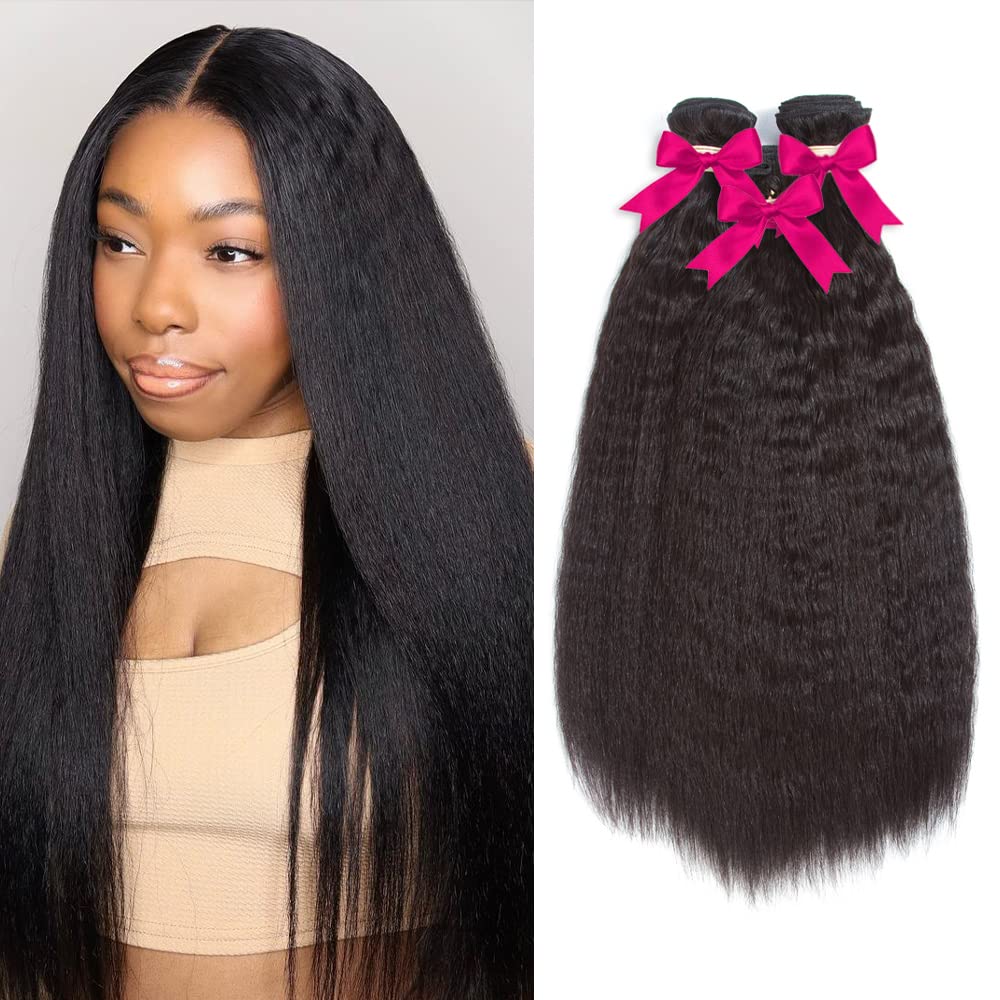Kerriana kinky straight bundles 20-22-24in front view, ready for sew-in.