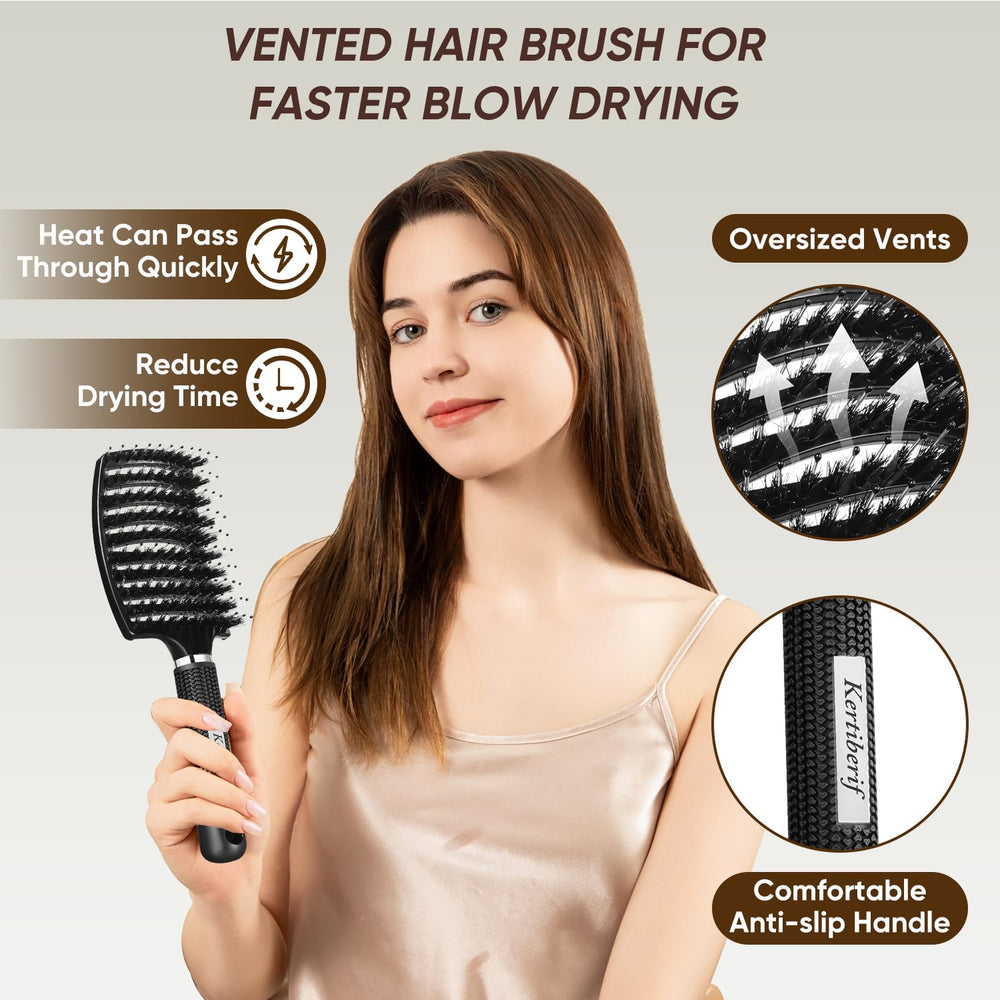Kertiberif boar bristle brush detangles gently on wet or dry hair