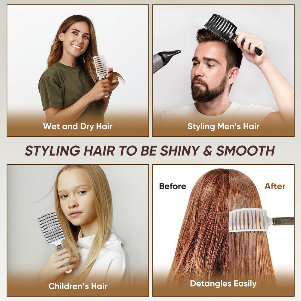 Kertiberif boar bristle brush curved shape fits scalp for smooth styling