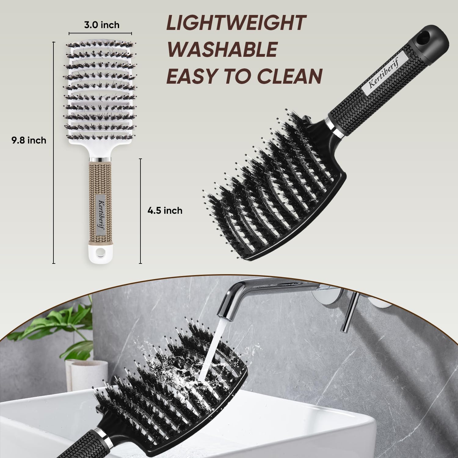 Kertiberif boar bristle brush with storage hole keeps bathroom tidy