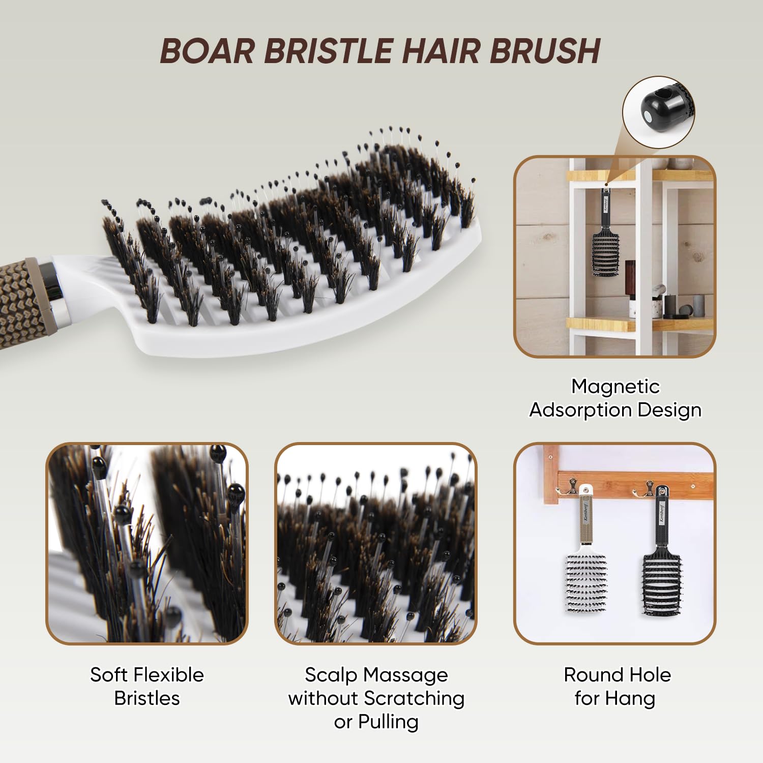 Kertiberif boar bristle brush vented design speeds drying