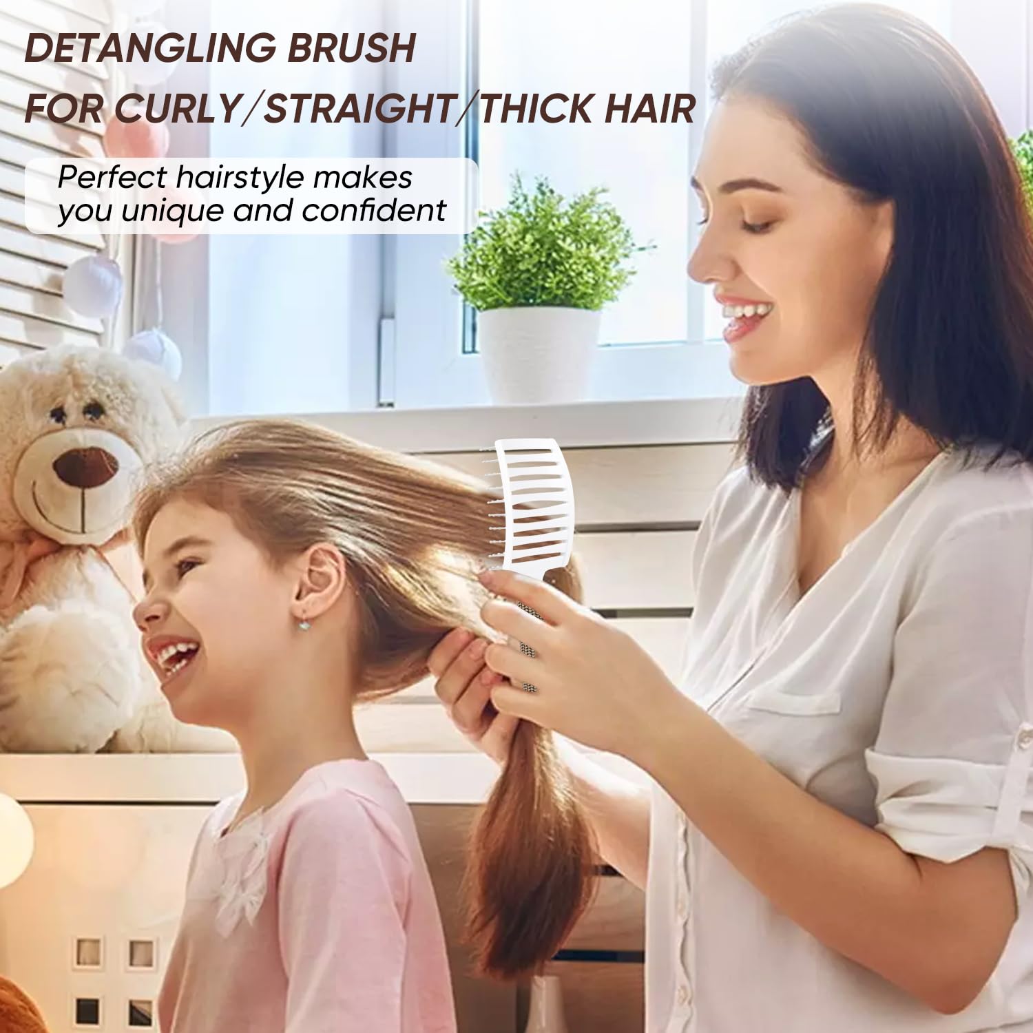 Kertiberif curved detangler with storage hole for easy hanging