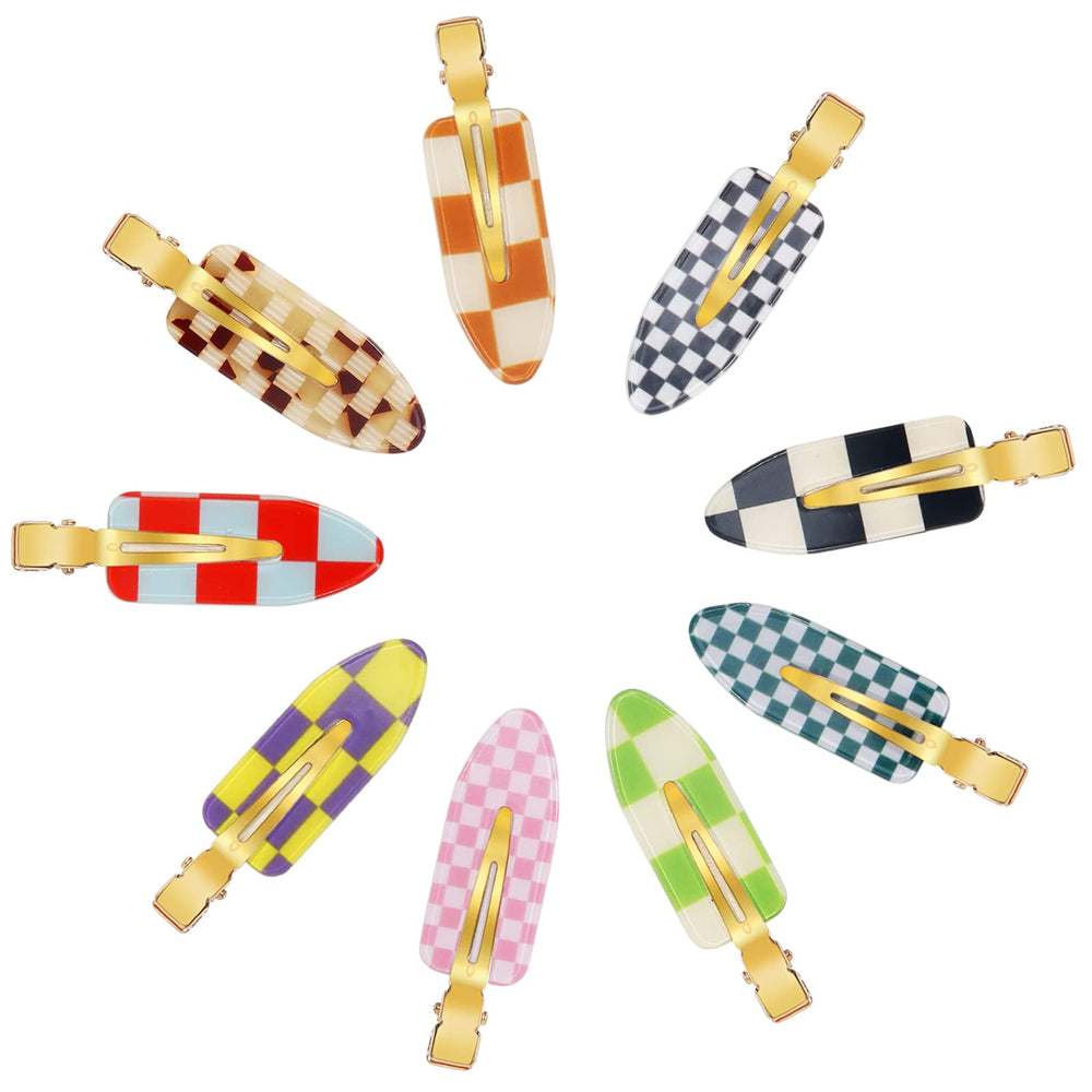 KesaPlan 9-piece no-bend checkerboard hair clips in a vibrant multi-color set for crease-free styling.